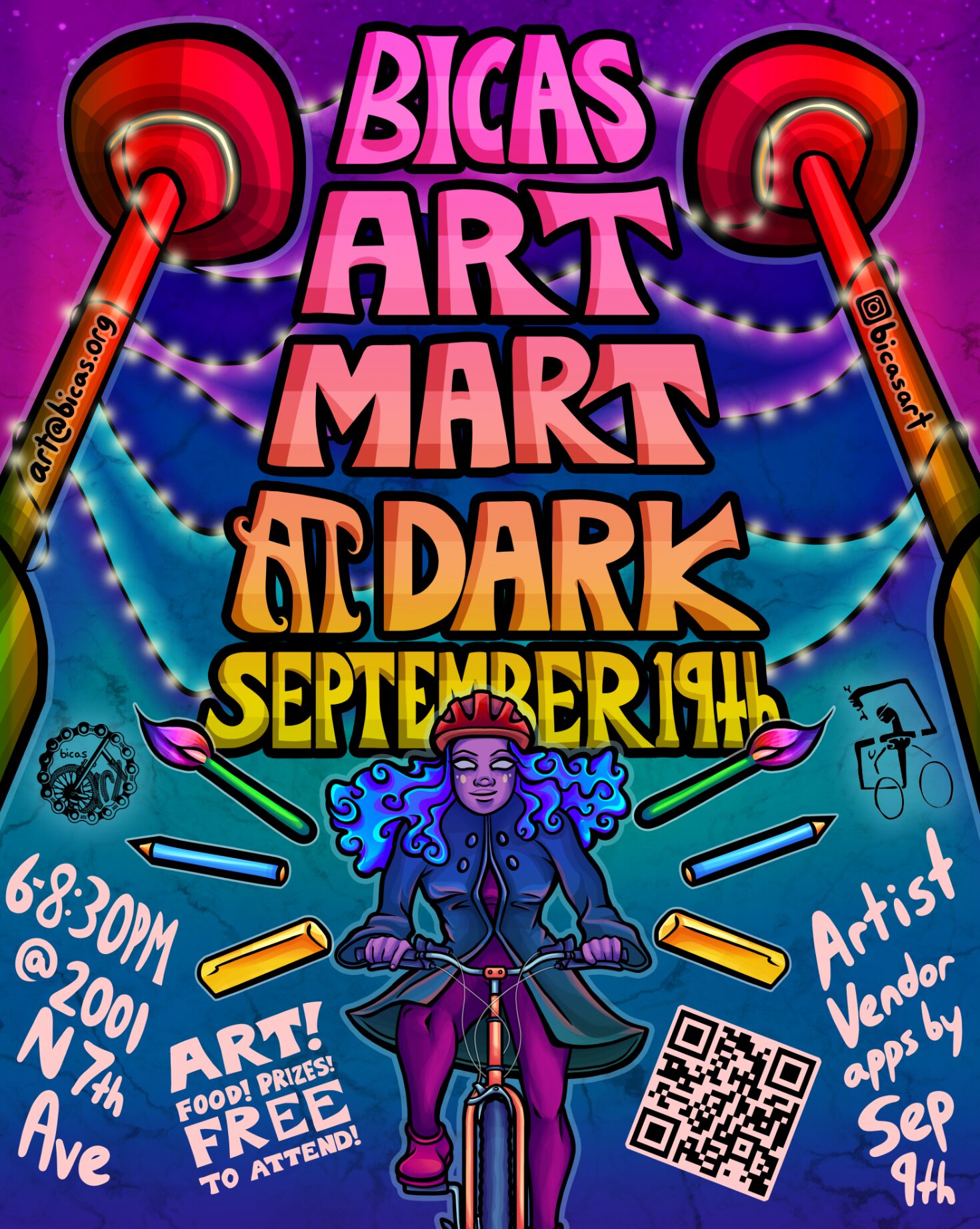 BICAS Art Mart at Dark Friday September 19th 6 PM to 8:30 PM Art! Food! Prizes! Free to Attend! Artist Vendor apps by Sep 9th